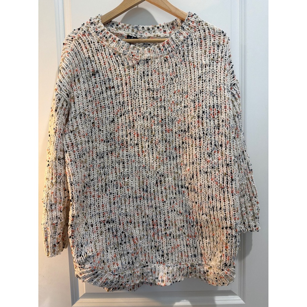 Moon & Madison Womens Large Cream Confetti Chunky Knit Chenille Sweater Pullover